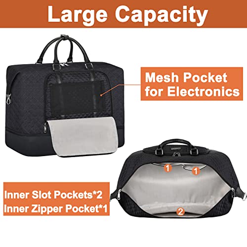 TIBES Travel Weekender Bag for Women, Overnight Bag with Shoe Compartment | 3PCS Large Travel Duffel Bag for Gym, Travel, Hospital, Business Trip, Carry On Tote, Wet & Dry Separation, Water Resistant - color: F-Black 3pcs
