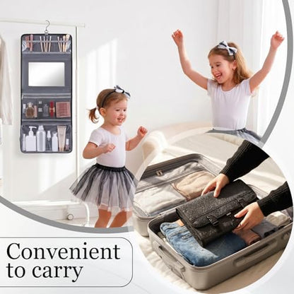 Dance Hanging Makeup Bag with Mirror, Glitter, Black - color: Black, style: Glitter