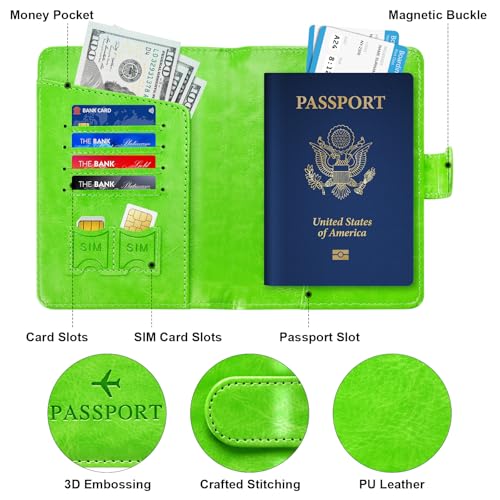 Passport Holder for Travel Essentials Wallet Cover Case Women Men Gift - color: D-Green