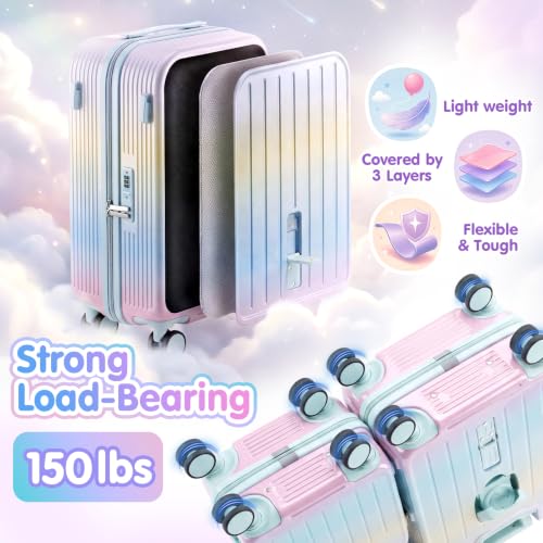 Ride On Suitcase for Kids 2 Piece Carry On Luggage Set (Macaron Gradient) - color: Macaron Gradient