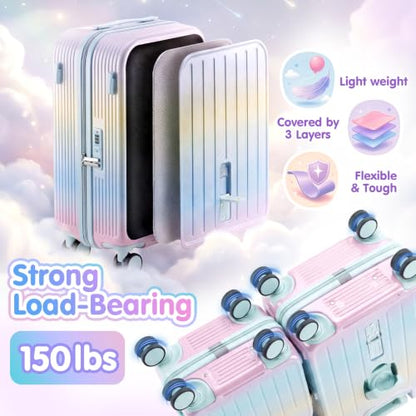 Ride On Suitcase for Kids 2 Piece Carry On Luggage Set (Macaron Gradient) - color: Macaron Gradient
