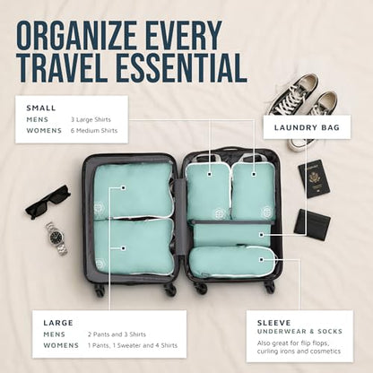 TRIPPED Travel Gear Compression Packing Cubes for Carry-On Travel 6-Pack - color: Dusty Teal and White, size: 6 Piece