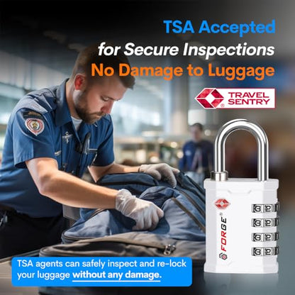 FORGE 4 Digit TSA Approved Combinaiton Lock, Great for Tool Box and Case Lock, Combination Padlock for Travel, White 1 Lock. - color: WHITE 1 LOCK