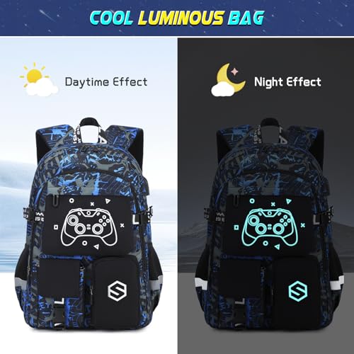 Scothen Boys Backpack, Cool Luminous Kids School Backpacks with Lunch Bag - color: Blue Print