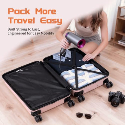 Rosamo 3 Piece Luggage Sets, Lightweight Hardside, TSA Lock, Spinner Wheels (Pink) - color: Pink