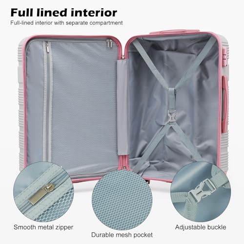 LONG VACATION Luggage Sets with Spinner Wheels, Carry on Suitcase 3 Piece - color: GREY-PINK, size: 3 piece set(BP)