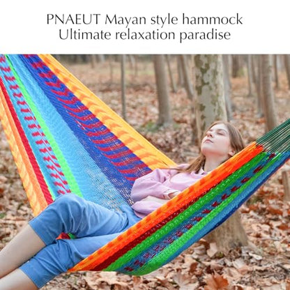 PNAEUT Handwoven Rope Mayan Hammock for Outside, 600 lbs Capacity - color: Tropical, size: X-Large