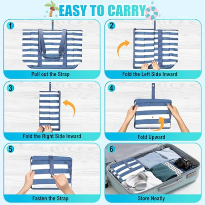 Extra Large Beach Bags for Women Waterproof Sandproof Beach Tote Bag - color: Gray Blue and White