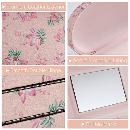 MoKo Double Eyeglass Case,Glasses and contact case 2 in 1 with Mirror - color: Pink Flowers