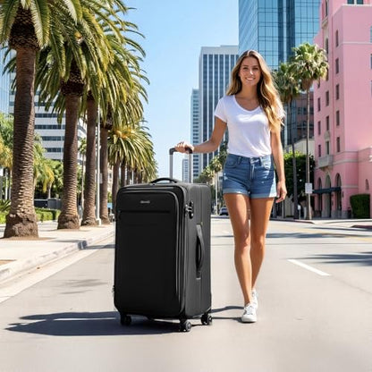 Softside Suitcases w/Wheels 32 Inch Luggage,Expandable 20% - color: Black, size: Checked-Extra Large 32 inch
