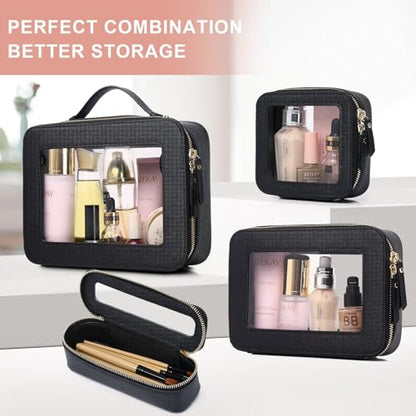 Pinkmik Clear Makeup Bag with Brush Bag, (Black, L+SLIM) - color: B4/Black, size: L+SLIM