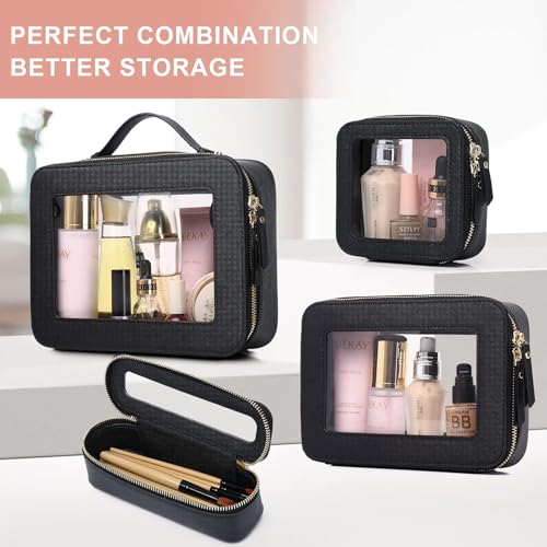 Pinkmik Travel Clear Makeup Bag (Black, M+SLIM) - color: B1/Black, size: M+SLIM