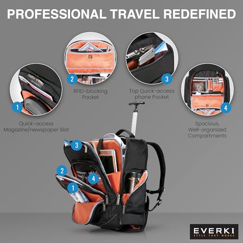 EVERKI Atlas Wheeled Laptop Rolling Backpack for Men & Women, Black - 30L - size: Atlas Original - 30L