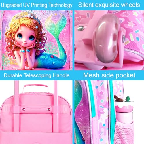 Kids Luggage Set for Girls, 18" Carry-on Suitcase 2PCS Mermaid Pink - color: Mermaid Pink