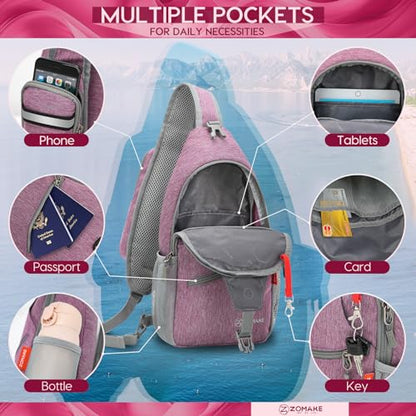 ZOMAKE Sling Bag,Small Crossbody Sling Backpack Shoulder Daypack for Travel - color: Purple, size: 7L