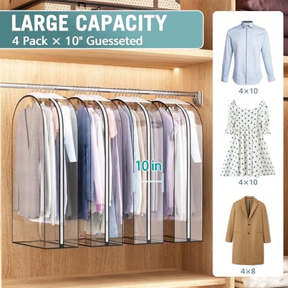 Liuoud Clear Garment Bags for Hanging Clothes 10” Gusseted, 4 Pack, 40” - color: Clear, size: 40 inch