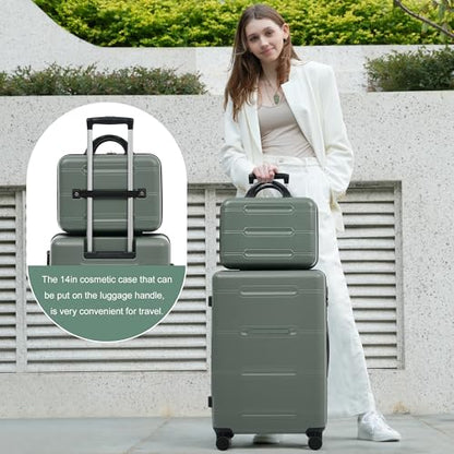 Merax Luggage Set 6 Piece,Lightweight Hardshell Suitcase with Wheels - color: Army Green(6 piece)