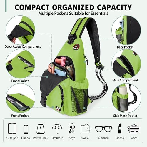 Geestock Convertible Sling Bag Crossbody Backpack for Women Men, Green - color: Green, size: Large