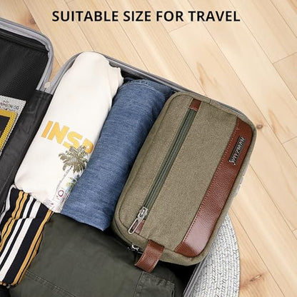 WITZMAN Canvas Toiletry Bag for Men Travel Toiletries Dopp Kit Multi-pocket - color: Army Green