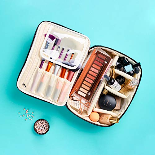 Extra Large Makeup Bag With Compartments - big makeup bag organizer, large cosmetic bag black, train case makeup bag large, huge makeup bag With Handle Travel Make Up Bag For Women