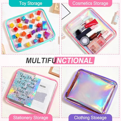 Hoolerry 3 Pcs Clear Hard Zipper Case Plastic Zipper Pouch, Laser, L - color: Laser, size: L