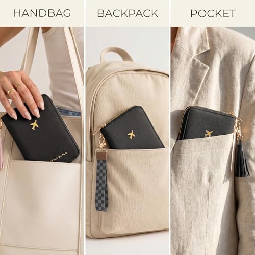 Beautiful Passport Holder And Travel Wallet with Wristlet Strap - color: Black