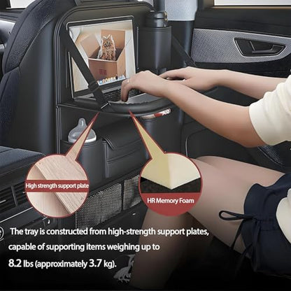 2 Pack Universal Foldable Car Backseat Organizer with Table Tray, Car Seat Back Protector with Touch Screen Phone Holder, Premium Leather Kick Mats with Storage Pockets Tissue Box (Black) - color: Blcak