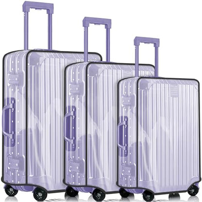 3-Piece Set (20/24/28 Inch) Clear Suitcase Cover (Black Trim) - color: Black Trim-0.4mm, size: S/M/L Suitcase Cover.