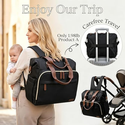 Diaper Bag Backpack Mommy Bag Large Capacity Diaper Backpack Travel Essential Baby Diaper Bag for Mom and Dad, Black (Black) - color: Black