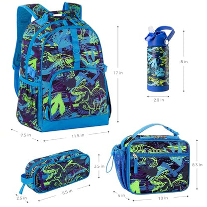 Choco Mocha Dinosaur Backpack Set Kids Backpacks for Boys, Boys Backpack with Lunch Box & Water Bottle, Elementary School Bookbag Age 6-8 17 Inch, Blue - color: Truck Orange