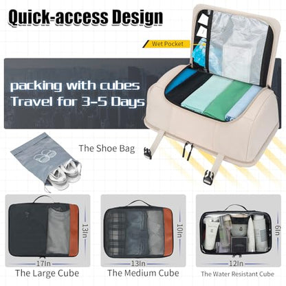 42L Carry On Travel Backpack With 4 Packing Cubes, TSA Friendly - color: Off-white