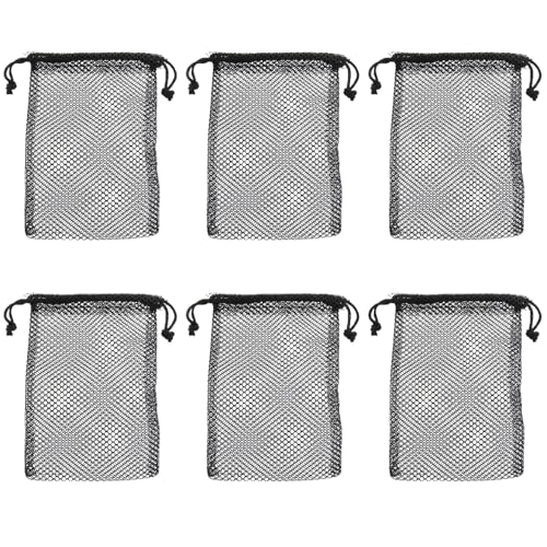 6PCS 4x6inch Black Nylon Drawstring Mesh Bag Small Travel Organiser Laundry Bag for Carrying Sports Equipment and Ball and Clothes - size: 4X6inch