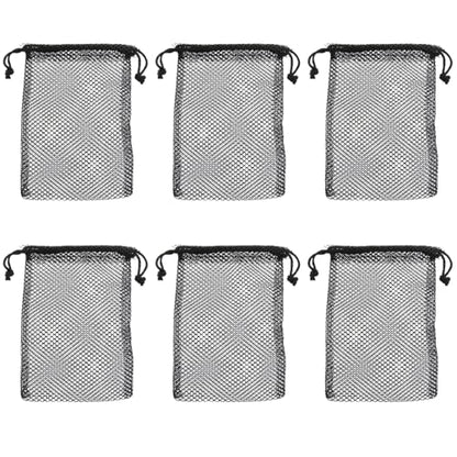 6PCS 4x6inch Black Nylon Drawstring Mesh Bag Small Travel Organiser Laundry Bag for Carrying Sports Equipment and Ball and Clothes - size: 4X6inch
