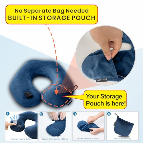 Keemall Inflatable Neck & Shoulder Travel Pillow for Airplane Naps - color: Deep Blue, size: Medium