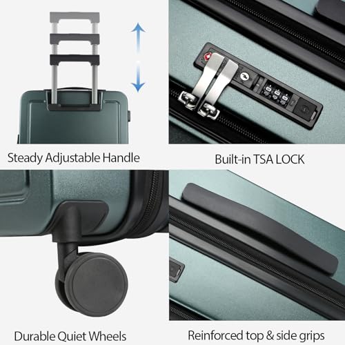 KROSER 20 Inch Airline Approved Carry On Luggage, Top Opening Suitcase - color: Dark Green