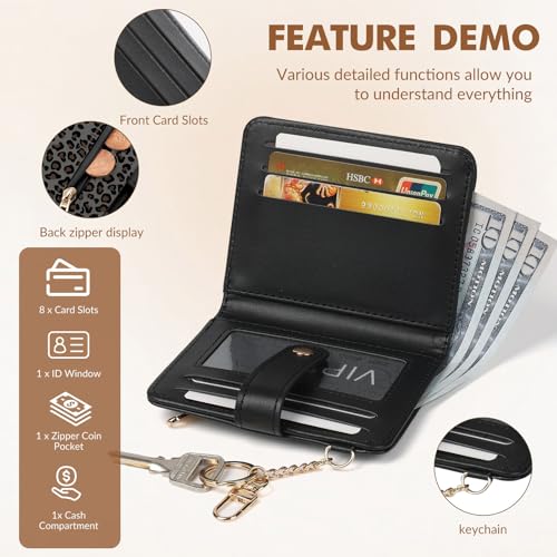 Women Wallet, RFID Blocking Bifold PU Leather Wallet, Small Slim Compact Purse with Clear ID Window & Zipper Coin Pocket, Credit Card Holder for Ladies,1 ID window 8 Card Slots,Leopard print - color: Leopard print