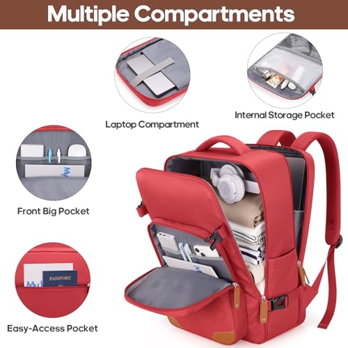 Expandable Carry On Luggage Set, 20In PC Hardside Suitcase with Backpack - color: Red