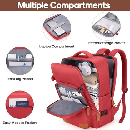Expandable Carry On Luggage Set, 20In PC Hardside Suitcase with Backpack - color: Red