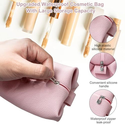 Portable Silicone Makeup Bag, Large Waterproof Makeup Brush Bag,Bathroom Travel Bag,Upgraded Leakproof Zipper Makeup Box,Suitable for Mens Womens(Pink) - color: Pink