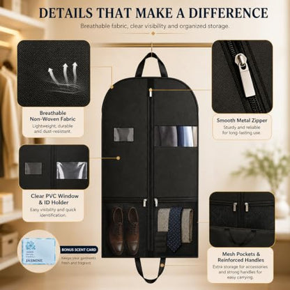 Breathable Garment Bag for Hanging Clothes with Clear Window and Zipper - size: V-GB-43in-1P-US1