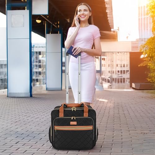 Ytonet Rolling Briefcase for Women, Extra Large 18 Inch Rolling Laptop Bag - color: Black Brown, size: X-Large