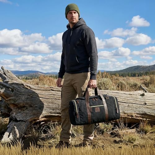 Duffle Bag for Travel - 50L Canvas Duffle Bag Weekend Overnight Bag - color: Black