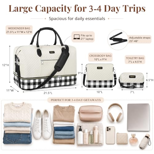 ITIEZY Weekender Bag for Women 21.5" Travel Duffel Large Carry On Bag 3PCS - color: 8d-Black, size: Large