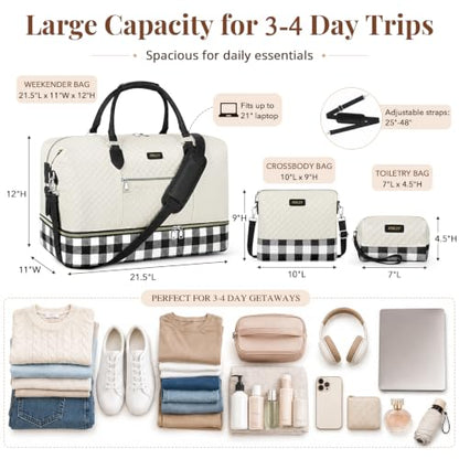 ITIEZY Weekender Bag for Women 21.5" Travel Duffel Large Carry On Bag 3PCS - color: 8d-Black, size: Large