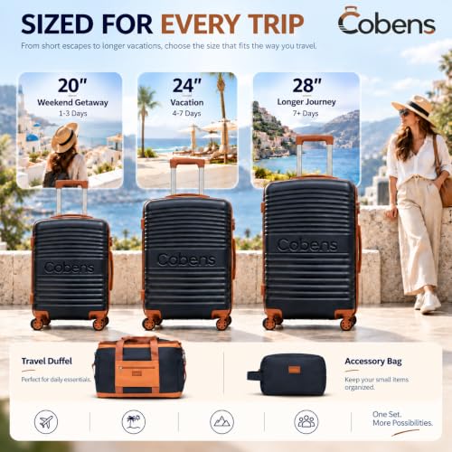 Cobens Luggage Sets 5 Piece, Suitcases with Wheels, TSA Lock, 20/24/28,Blue - color: Blue, size: 5 Piece Sets (20/24/28/DB/TB)
