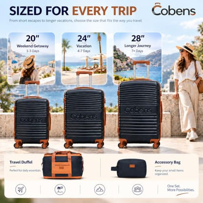Cobens Luggage Sets 5 Piece, Suitcases with Wheels, TSA Lock, 20/24/28,Blue - color: Blue, size: 5 Piece Sets (20/24/28/DB/TB)