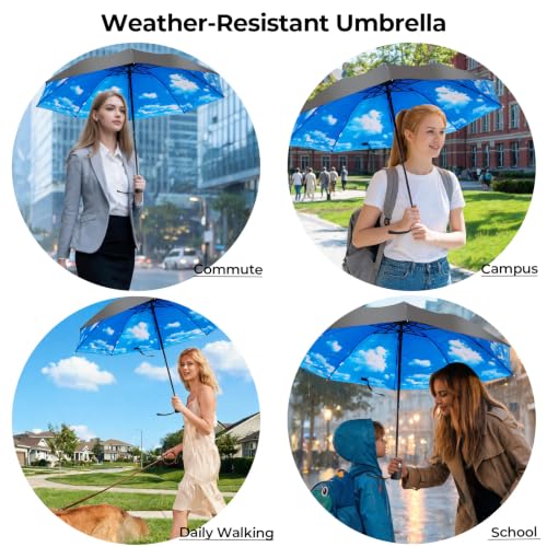 LLanxiry Compact Travel Umbrella, Windproof Automatic Umbrellas for Rain - color: High clouds (Auto)