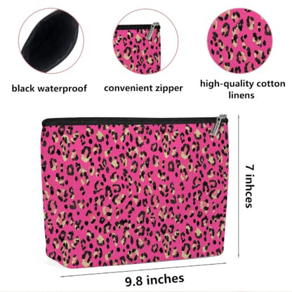 Leopard Print Makeup Bag Cosmetic Bag, Makeup Organizer for Women, Hot Pink - color: Pink Black Leopard Print 580