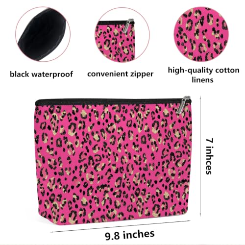 Leopard Print Makeup Bag Cosmetic Bag, Makeup Organizer for Women, Hot Pink - color: Pink Black Leopard Print 580