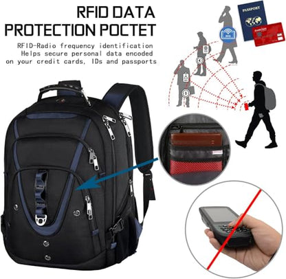 17.3 Laptop Backpack for Men Women, Large Travel Laptop Backpack - color: Black-blue, size: 17inch(19.0 *14.6*10")